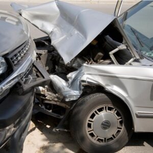 front end of car crunched